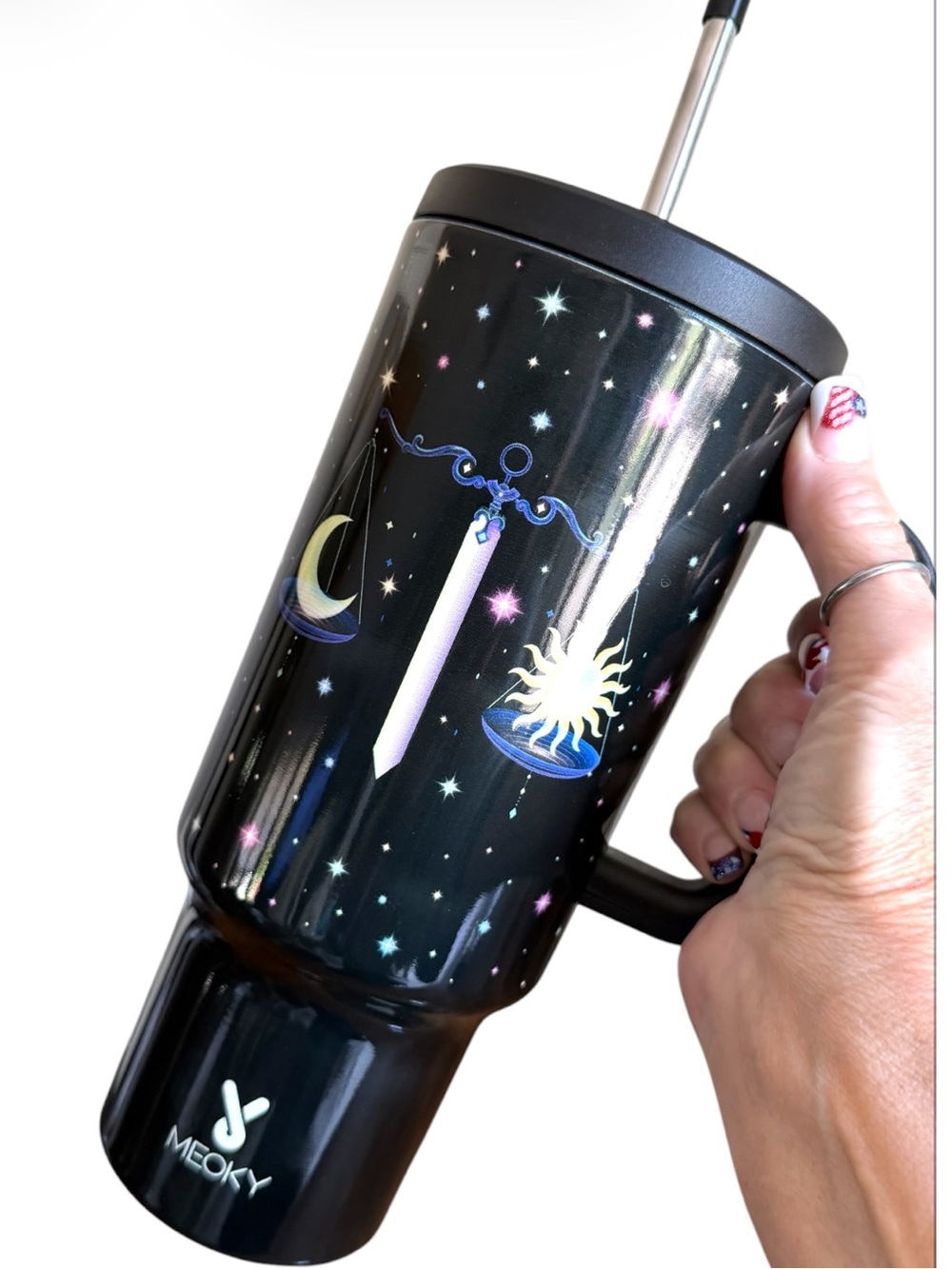 MEOKY 40oz Black Tumbler With Straw Zodiac Collection-LIBRA NEW